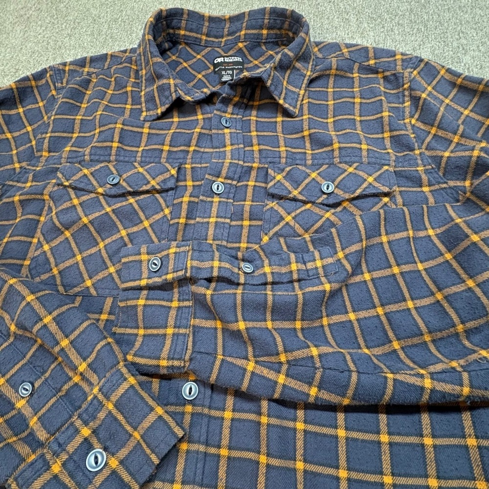 Outdoor Research Kulshan Plaid Flannel Shirt‎ Men's Large Hiking Blue